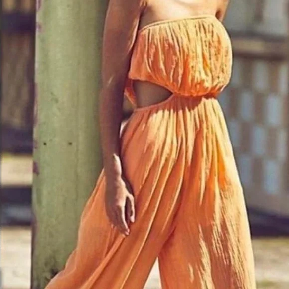 Free People Cut Out For It Jumpsuit Endless Summer Soft Orange Sorbet Color XS - Picture 5 of 6
